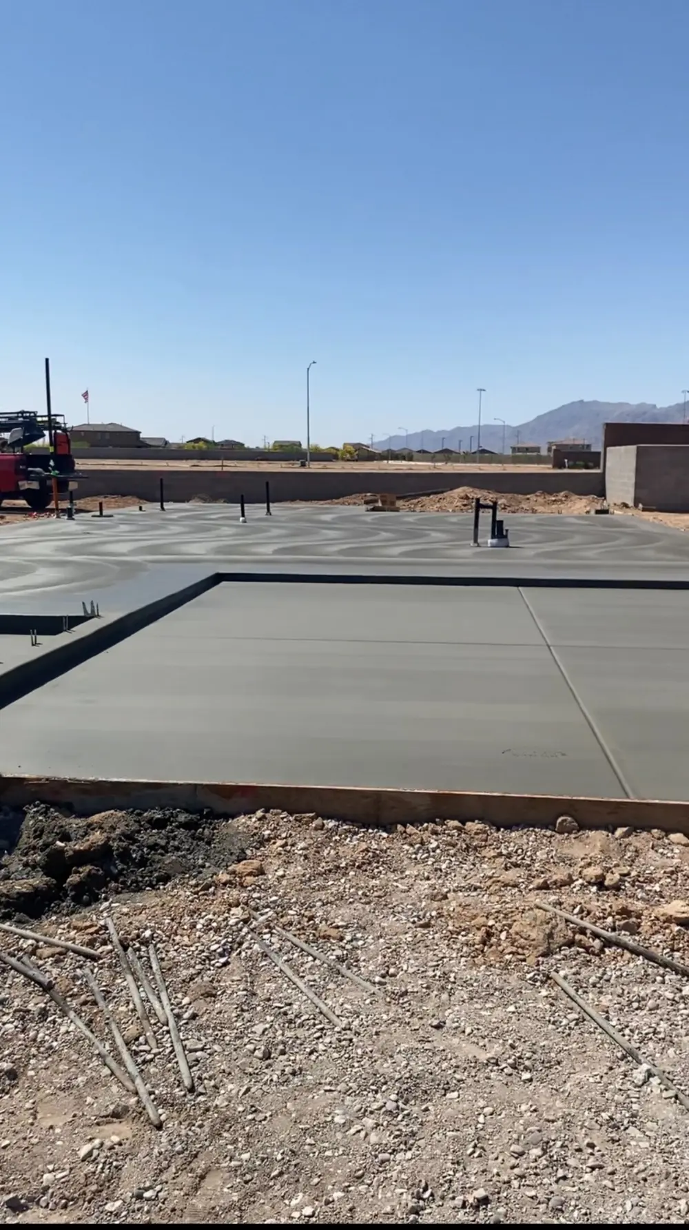Large troweled concrete slab with mountain backdrop near Phoenix AZ
